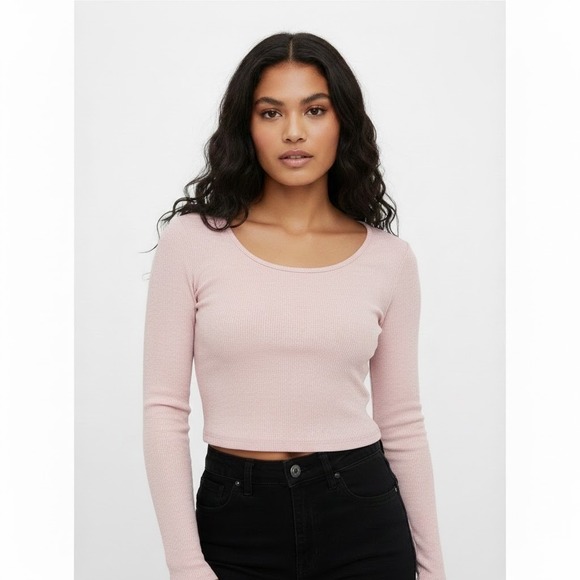 Streetwear Society Tops - Streetwear Society Pink Ribbed Long Sleeve Crop Top Shirt Women's - Size XS